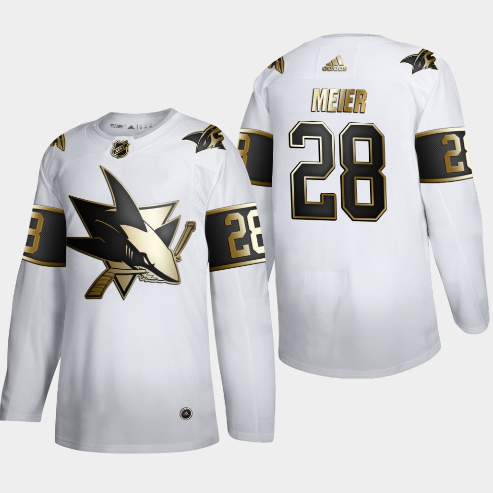 Cheap San Jose Sharks 28 Timo Meier Men Adidas White Golden Edition Limited Stitched NHL Jersey